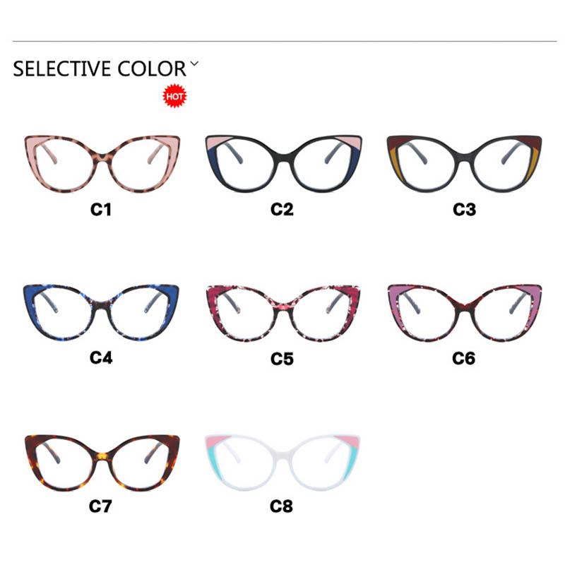 Trendy Cat-eye TR90 Frame Colorful Patchwork Large Size Prescription Short Sight Eyewear 0 -0.5 -1 -1.25 -1.5 -1.75 -2.0 To -6
