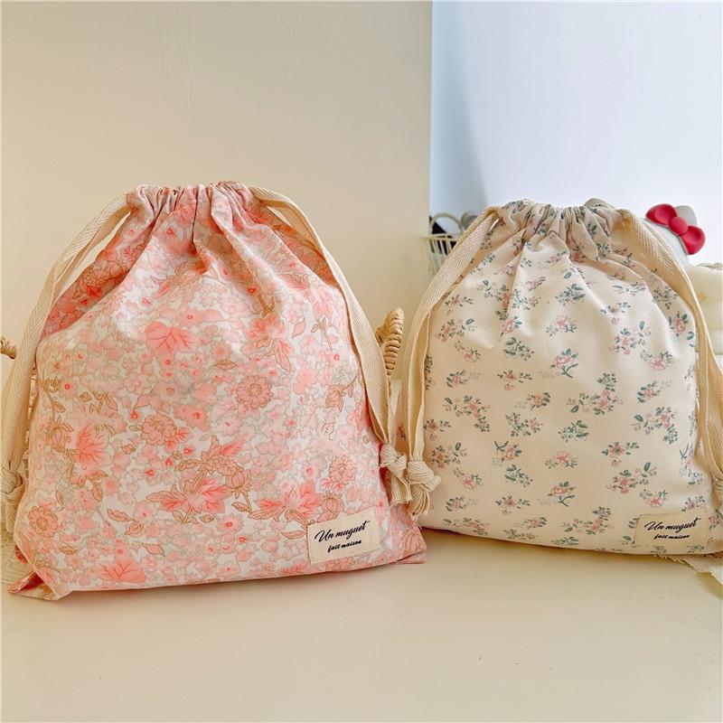 1pcs Forest Style Handmade Floral Cotton Drawstring Bag Vintage Storage Pouch for Underwear Travel Organizer Pouch