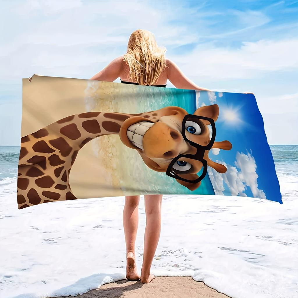 Cute Giraffe with Glasses Print Bath Towel - Perfect for Summer Vibes, Ultra Soft and Absorbent, Quick Dry, Stylish Design