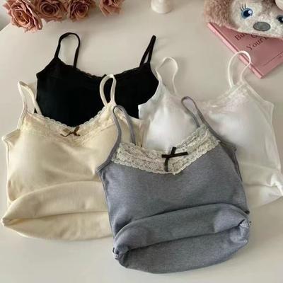 Mujer Sexy Lindo Lazo Sin Mangas Corsé Top Chic Almohadilla para el Pecho Dulce Encaje Patchwork Chaleco Verano Delgado Elegante Bonita Ropa Nuevo Diseño