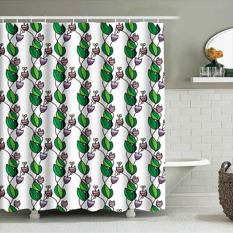 

Colorful Green Leaf Cartoon Character Shower Curtain Modern Home Decor Waterproof Bath Room Accessory For Kids Bathroom Decorati W60H190(CM)-1 Pcs