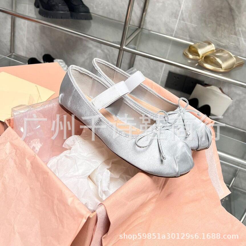 High Version Miu Bow Ballet Flats Women Versatile Mary Jane Shallow Mouth Flat Shoes Women