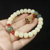 Jade Creamy Yellow Bodhi Root Barrel Bead Bracelet with Lotus Pod Pendant Unisex Chinese Style Wooden Hand Decoration Jewelry