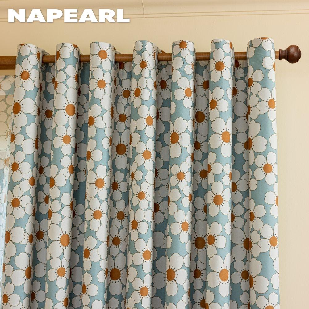 1 Stück NAPEARL Vorhänge im europäischen Landhausstil mit frischem Gänseblümchenmuster, Vollverdunkelungsvorhänge für Schlafzimmer, Wohnzimmer, Balkonfenster zur Heimdekoration