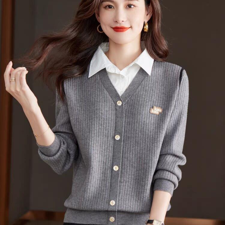 Fake Two-piece Top Women's Sweater Autumn and Winter New Long-sleeved Shirt Collar Knitted Bottoming Shirt