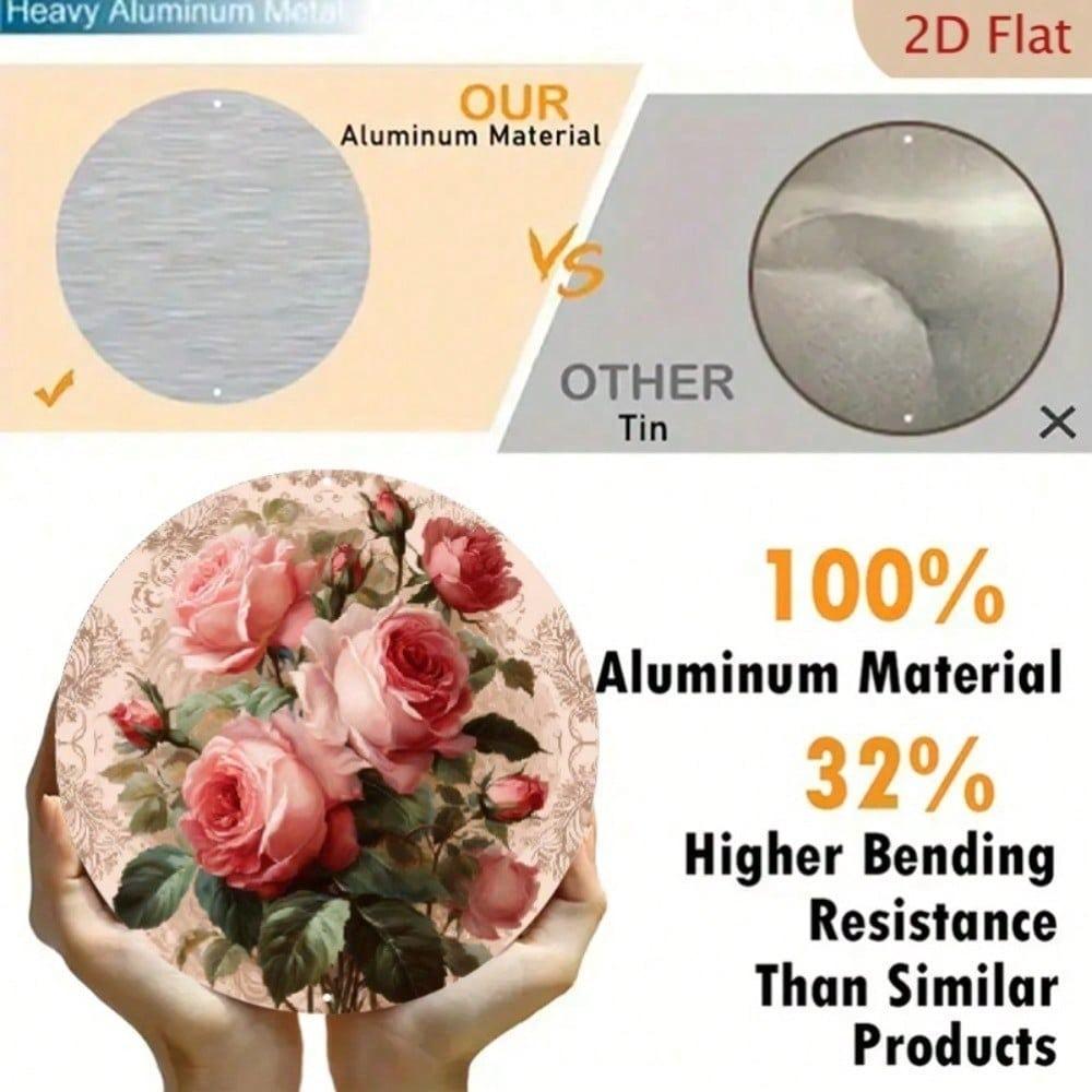 2D Rose Metal Wall Poster 8 Inch Aluminum Bedroom Decor