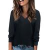 Women's Fashion Casual V-Neck Long Sleeve T-Shirt Solid Color Pullover Top