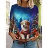 Autumn and Winter Round Neck 3D Christmas Cute Dog Printed Top Fashionable Casual Long Sleeved Women's T-shirts