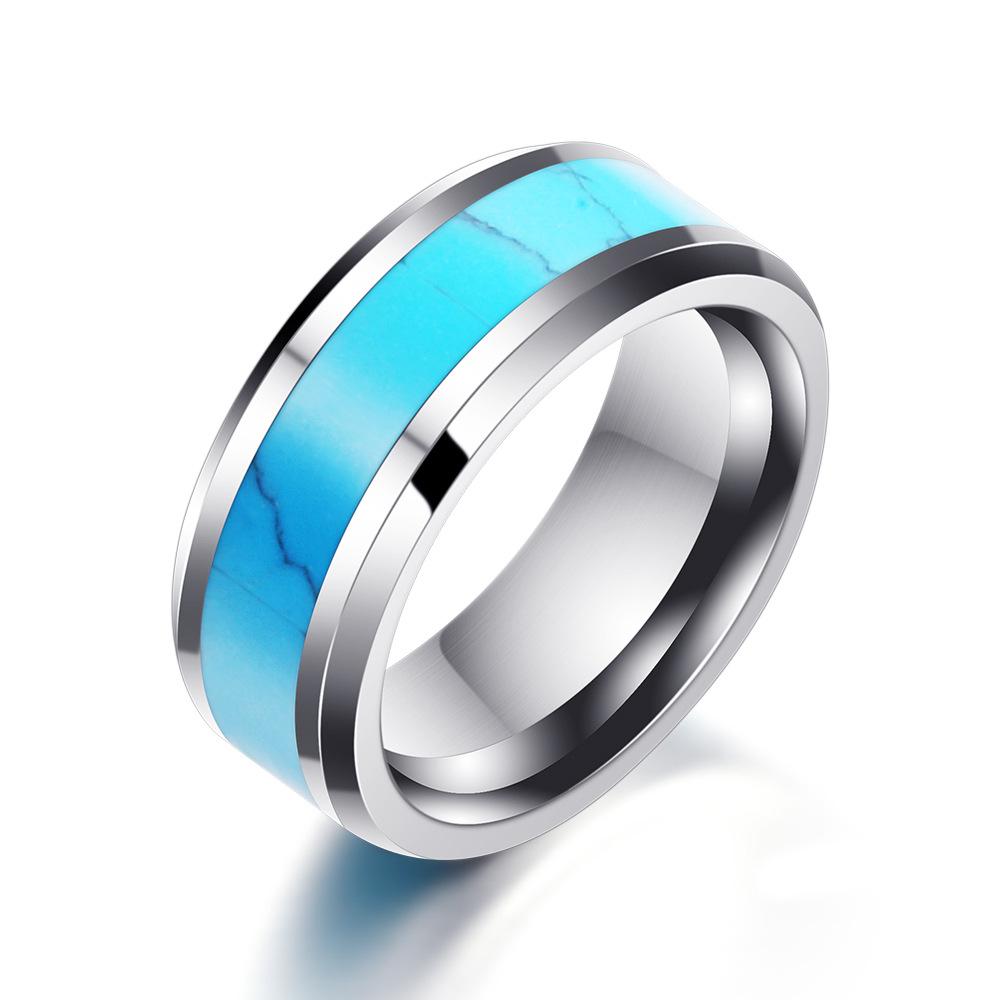 8MM Stainless Steel Natural Turquoise Fashion Ring - Versatile Personality Style