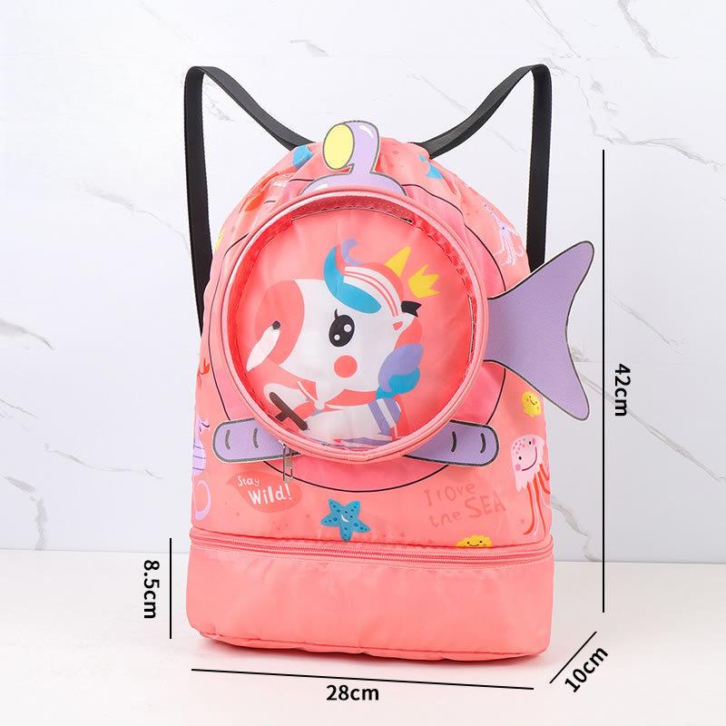 Children's Waterproof Dry Wet Separation Swimming Bag, Cute Cartoon Kids Travel Sports Backpack, Portable Beach Bag for Boys and Girls