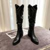 Brown V-mouth boots women's autumn and winter new thick heel suede tall knight boots western pile boots