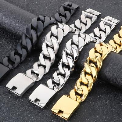 Classic Man Bracelets for Men Matte Brushed Stainless Steel 24MM Width Curb Cuban Link Chain Men's Bracelets Christmas Gifts