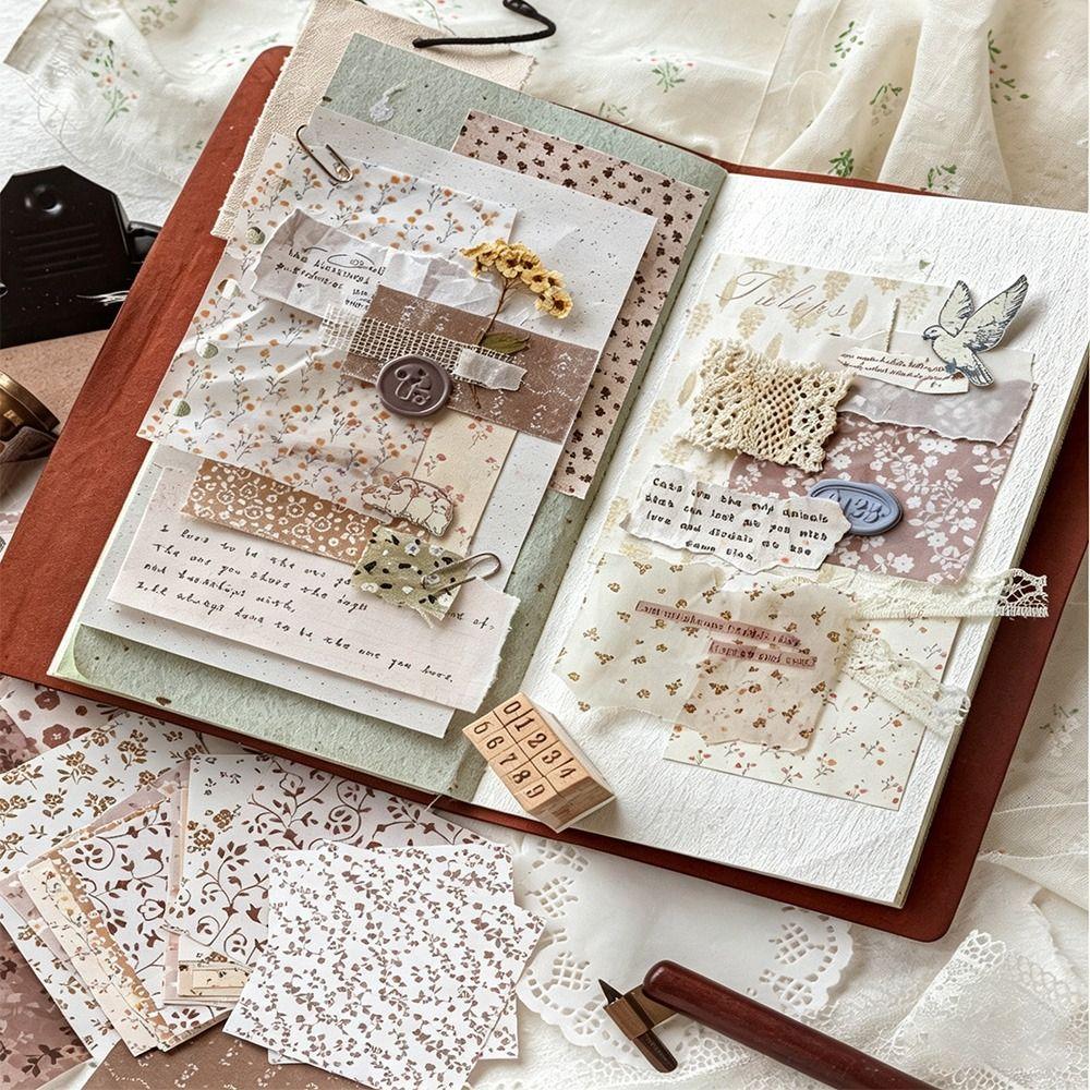 52Pcs Multi Style Flower Journaling Scrapbooking Paper Retro Decorative Sweet Supply Scrapbook Material Papers