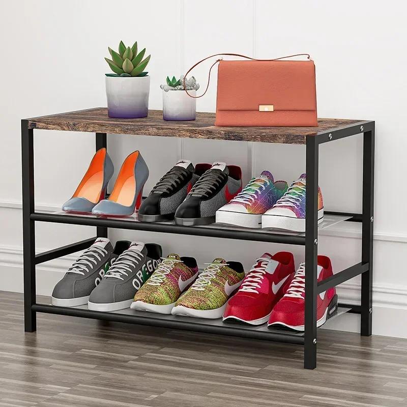Metal Shoe Rack Multi-layer Simple Wood Shoe Cabinet Indoor Iron Shoe Rack Stable Non-wobbly Large Simple Dustproof Storage Rack