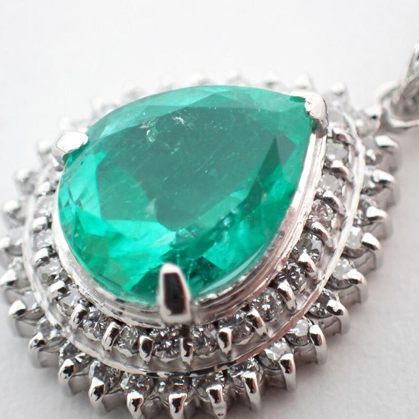 [Used] Pt900 Emerald/Diamond Pendant Top/j53-10