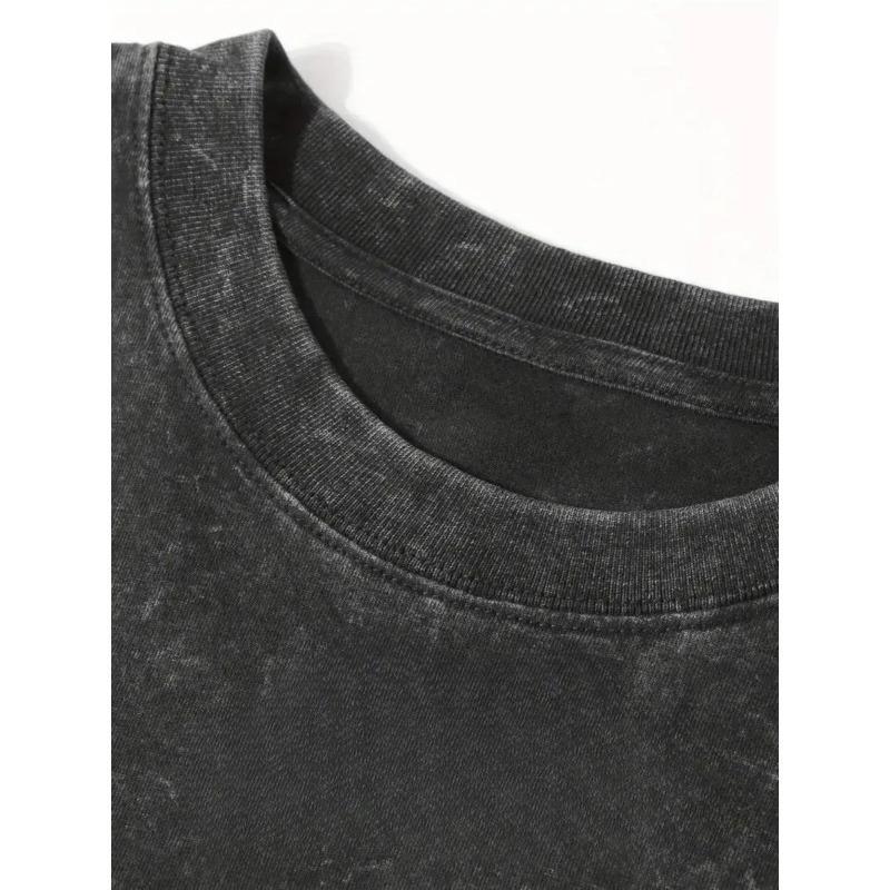 European sizes Men's T-Shirt, High-Quality Heavy Washed Tee, Vintage Distressed Top, Round Neck Loose Fit Plus Size Short Sleeve, Soft And Breathable