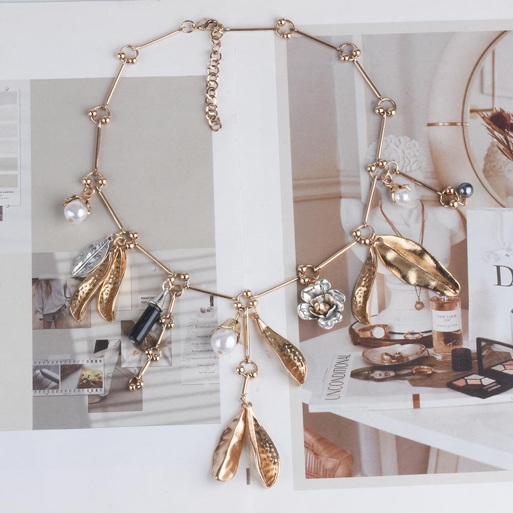 

Ожерелье из сплава с жемчужными листьями, многофункциональные аксессуары, винтажные подвески, аксессуары золотой
