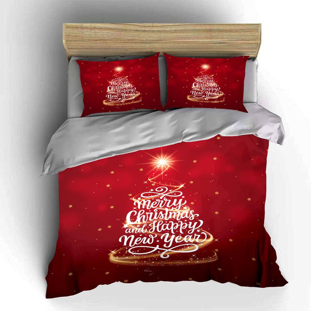 Christmas Tree with Festive Text Bedding Duvet Cover Set Duvet Cover Pillowcases (1*Duvet Cover 2*Pillowcases, without duvet insert)