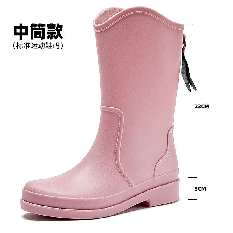 High Tube Rain Shoes Women's Fashion Rain Boots Outdoor Waterproof Shoes Rubber Shoes Velvet Medium Tube Kitchen Non-slip Water Boots Women