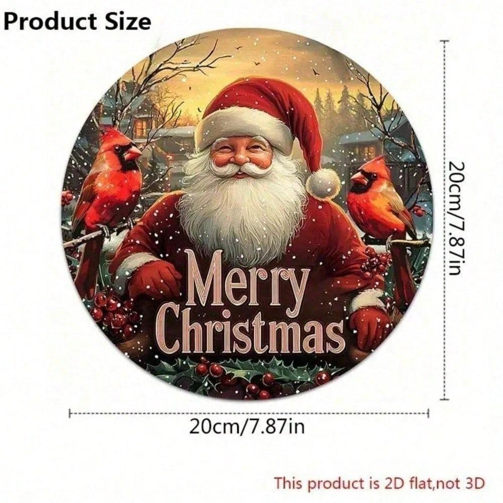 Rustic Metal Santa Claus Cardinal Wreath Sign Merry Christmas Wall Decor 2D Holiday Door Hanging For Home Bar Cafe Garage