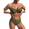 New Solid Color Bandeau Drawstring Bikini - Women's Tight-Fitting Split Swimsuit