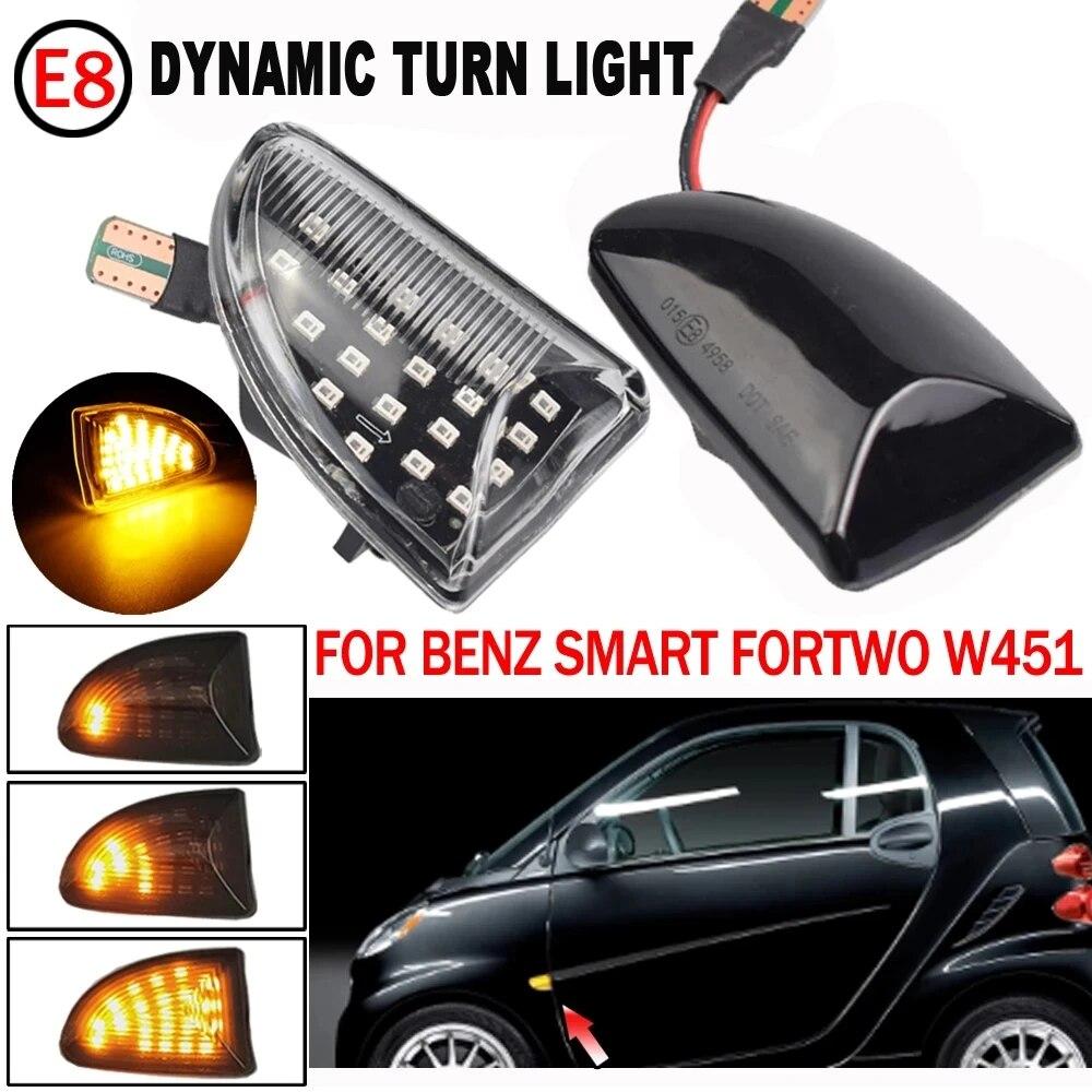 2 buc. lentile afumate chihlimbar LED lumini de semnalizare laterale dinamice de marcare pentru Smart Fortwo 451 MK1 & MKII 2007-2015