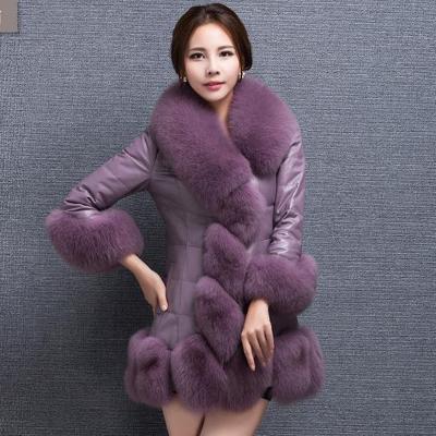Winter New Imitation Fur Women's Leather Jacket Women's Medium and Long Imitation Fox Fur Collar Slim Coat