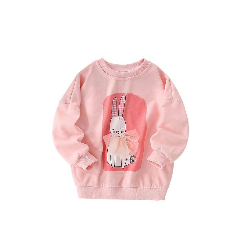 In-Stock Girls' Sweatshirt 2025 Autumn New Style, Beautiful Children's Pink Long-Sleeve Round-Neck Pullover Casual Top for Girls