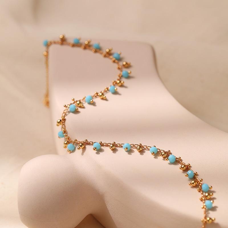 Exotic Style Crystal Beaded Simple Clavicle 18k Gold Plated Necklace