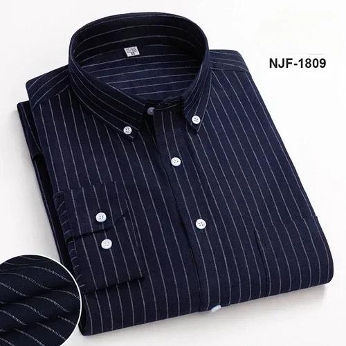 Spring and Autumn Men's Pure Cotton Long Sleeved Shirts for Middle and Youth Leisure All Cotton Oxford Plaid Plus Size Shirts