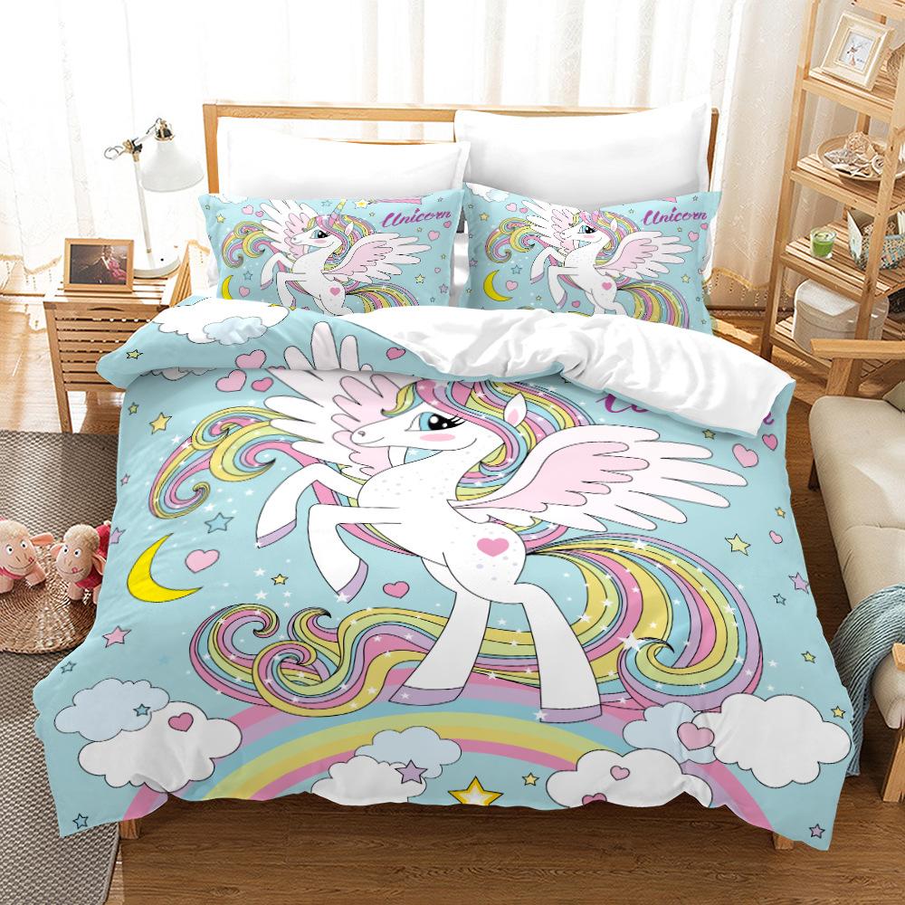 Colorful 3D Unicorn Bedding Set 3D Printed Duve Cover With Hidden Zipper, Microfiber Quilt Cover 2 Pieces For Boys Girls Adults