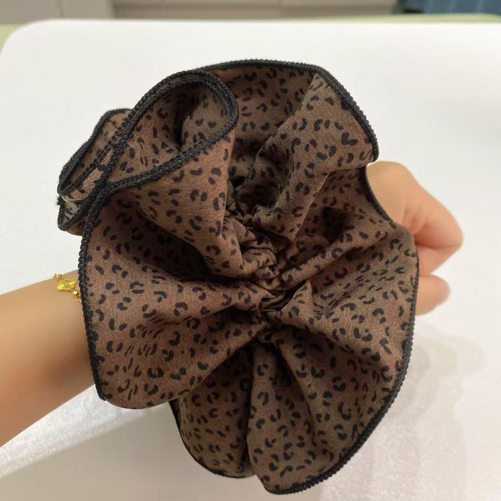Korean Leopard Print Scrunchie: 4 Layers for Fuller Hair, Women's 2025 Edition, Simple & Elegant Hair Accessory.