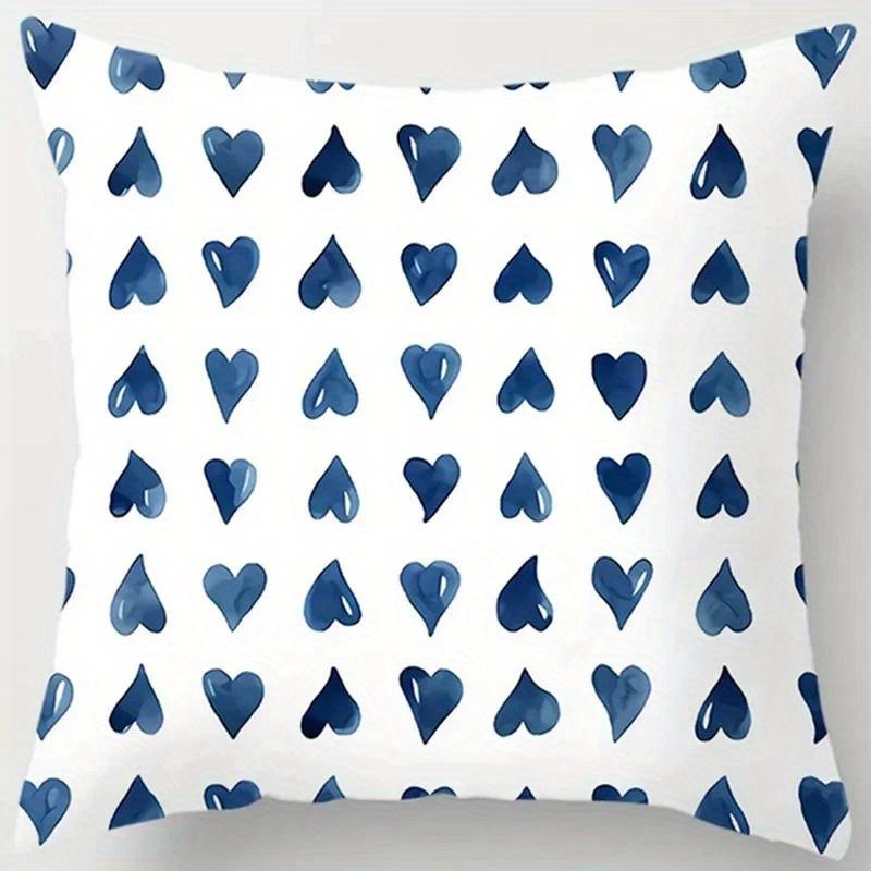 Heimdeko Blaues Blumen- & Herz- & Kreis-Muster Kissen Muster Kissenbezug Geeignet für Sofa Schlafzimmer Auto Kissenbezug