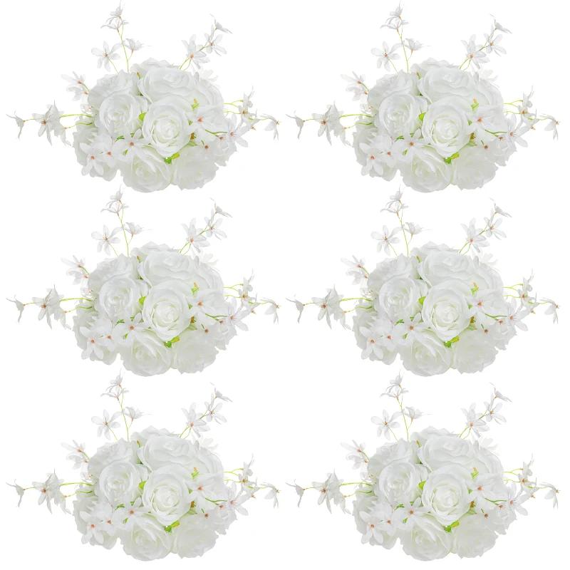 6Pcs Artificial Flowers Centerpiece Table Decorations Rose Ball for Weddding Floral Arrangements Bouquet for Party Home Decor
