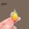 Alloy Fruit Pin Women Brooch Sparkling Rhinestones Small Lemon Shape