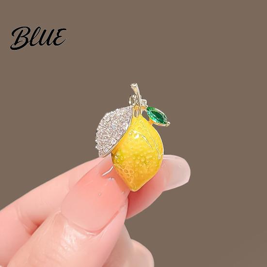 Alloy Fruit Pin Women Brooch Sparkling Rhinestones Small Lemon Shape