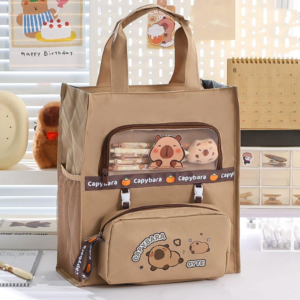 

Reusable Canvas Tote Bags Large Capacity Student Book Shoulder Bag Capybara Handbags Student style 1