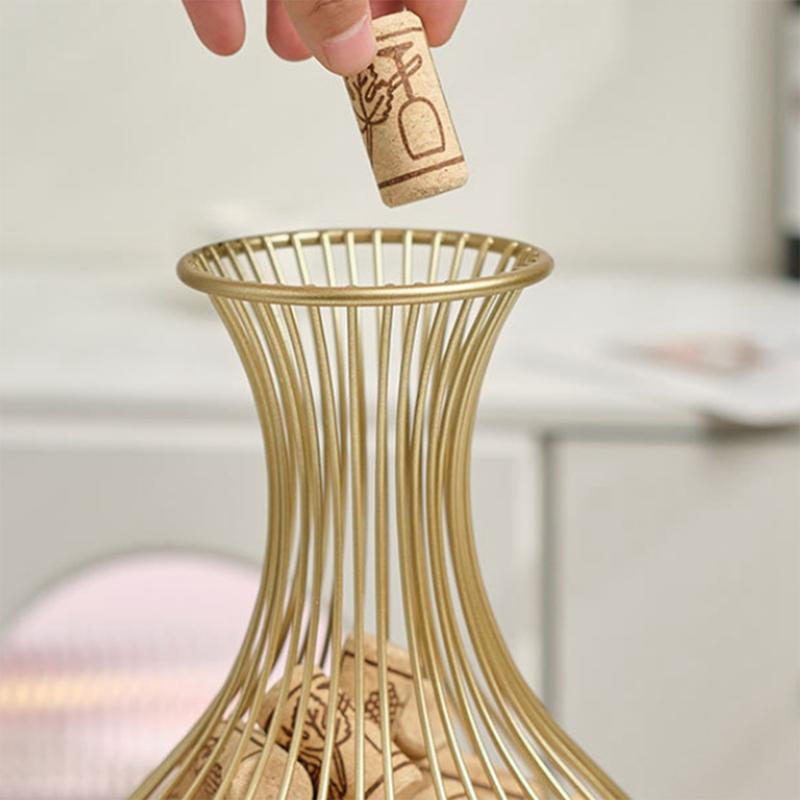 Metal Wine Cork Display Holder, Wine Stopper Collector, Decorative Free Standing Cork Storage Rack Catcher Container (Golden,NONE)
