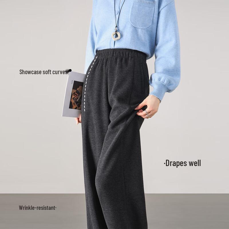 HSTYLE Women's High-Waisted Straight-Leg Acetate Wool Blend Pants