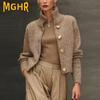 MGHR Damskie kurtki i płaszcze w stylu vintage casual w jednolitym kolorze, z nadrukiem, jesień/zima, z długim rękawem