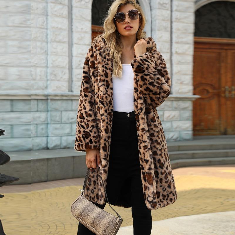 Faux fur suit collar plush coat Faux fur leopard print jacket