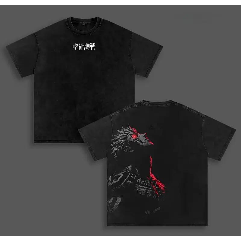 Itadori Yuji Jujutsu Kaisen Anime T-shirt Hip Hop Y2k Washed T Shirt Summer Short Sleeve Cotton Soft Tees Tops Men's Clothing