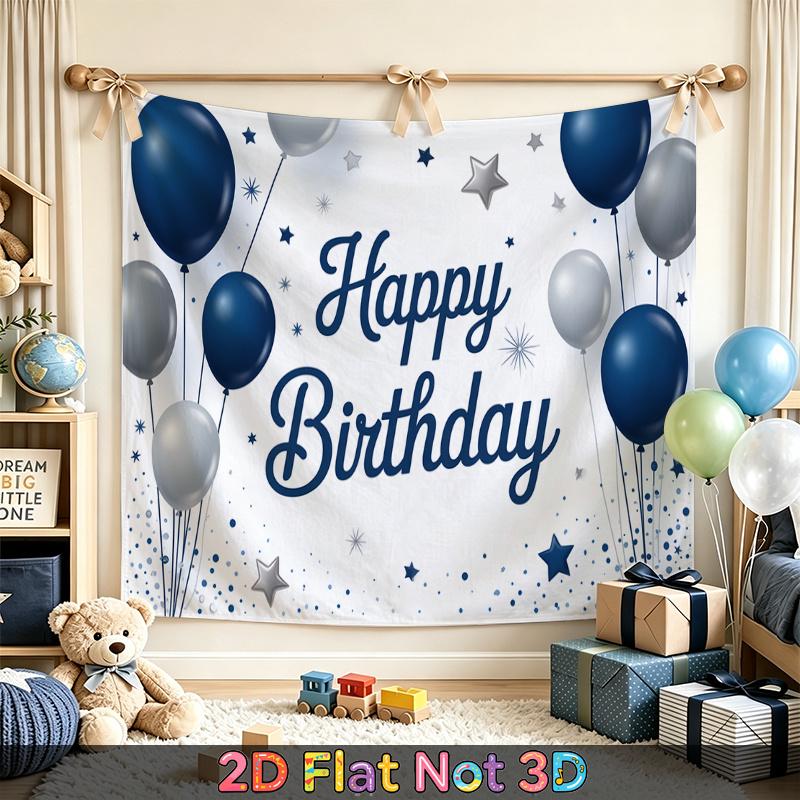 Party Backdrop Happy Birthday Birthday Blue White Photo Booth Background Front Door Decor