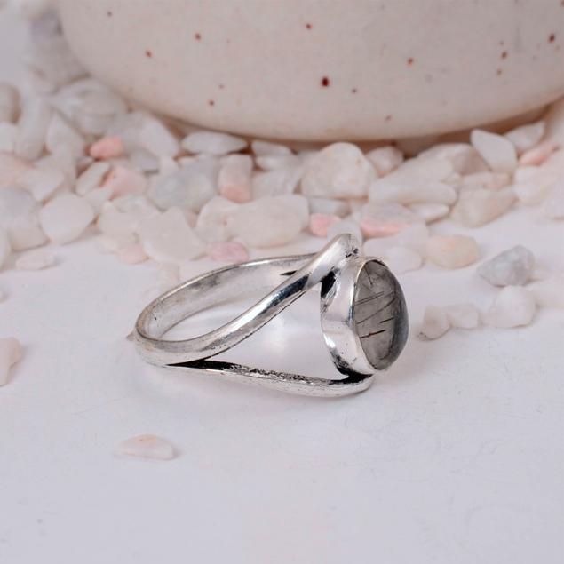 Rutilated Quartz Silver Plated Eye Ring | Modern Boho Brass Statement Jewelry | Clarity Stone Gift for Her