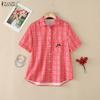 ZANZEA Women Grid Print Casual Turn Down Collar Short Sleeve Blouse