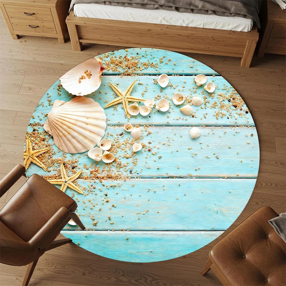 1pc Seashells Sand Round Chair Mat Office Area Rug - Non-Slip, Floor Mat for Office, Bedroom, and Indoor Decor P127289