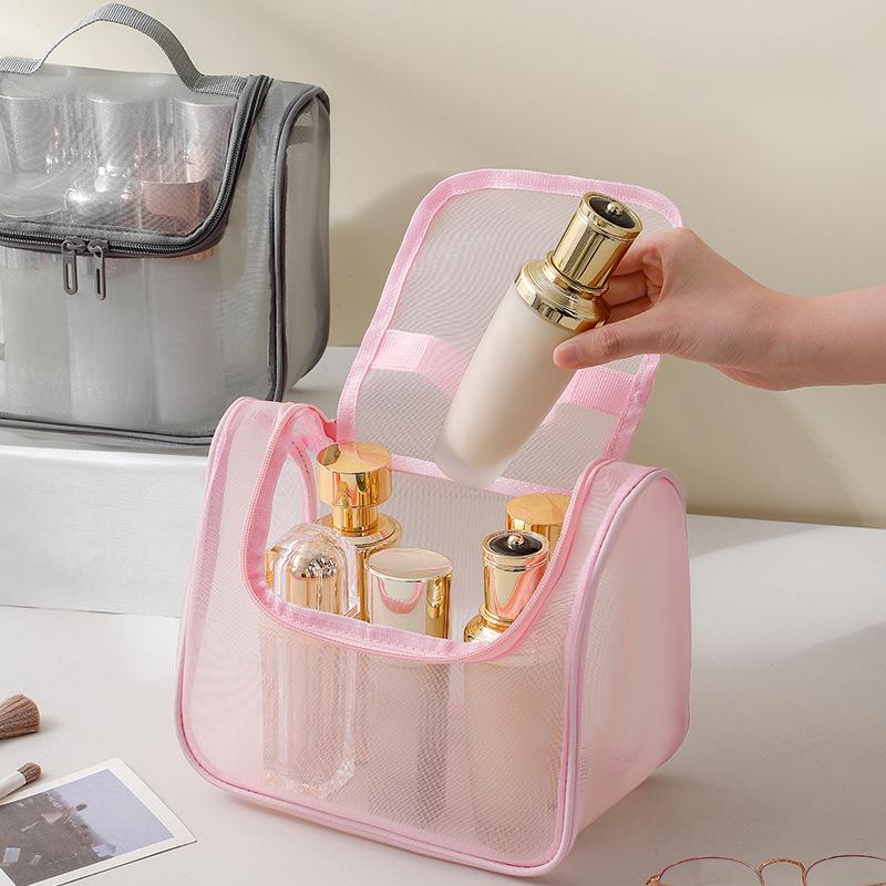 Large Capacity Mesh Makeup Bag Portable And Lightweight Durable Polyester Fiber Makeup Storage Bag With Zipper Easy To Care Fo
