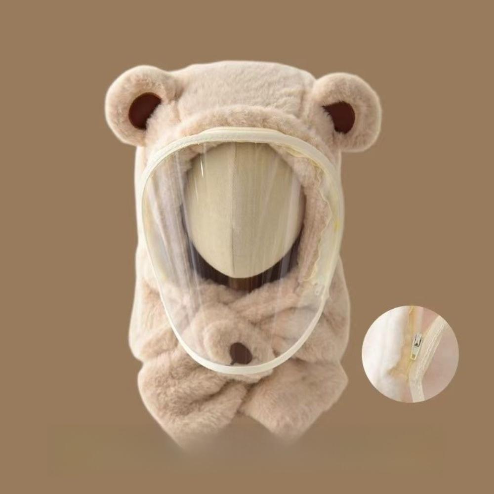 Cartoon Bear Mask Integrated Hat Windproof Plush Fleece Hat Cute Kids Winter Hat