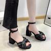 Mode 2024 Damskor Märke Spänne Rem Damsandaler Sommar Fyrkantig Tå Kontor och Karriär Mode Fjärilsknut Klacksandaler