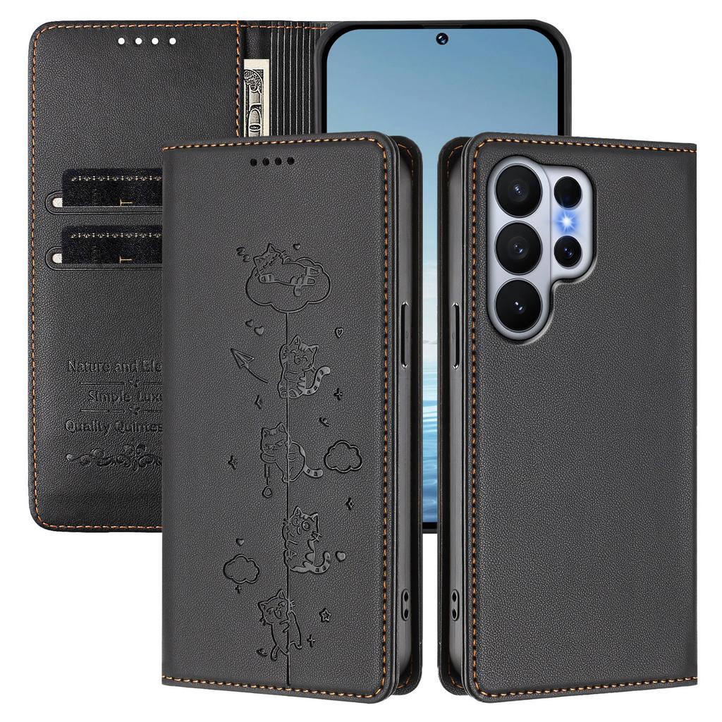Strong Magnetic Cute Cat Cards Solt Wallet Leather Phone Case For Samsung S26 Ultra Edge S25 Plus S24 FE A56 Kickstand Cover